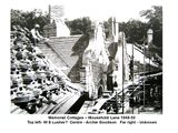 Building the War Memorial Cottages on Mousehold Lane in the late 1940s. On scaffolding Archie Goodson, man on the roof might be W S Lusher.