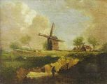 Sprowston Mill. Artist unknown. Nineteenth-century oil painting, in the style of Crome.