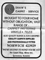 Advert from a 1970s Sprowston Map. Shaws Carpets.